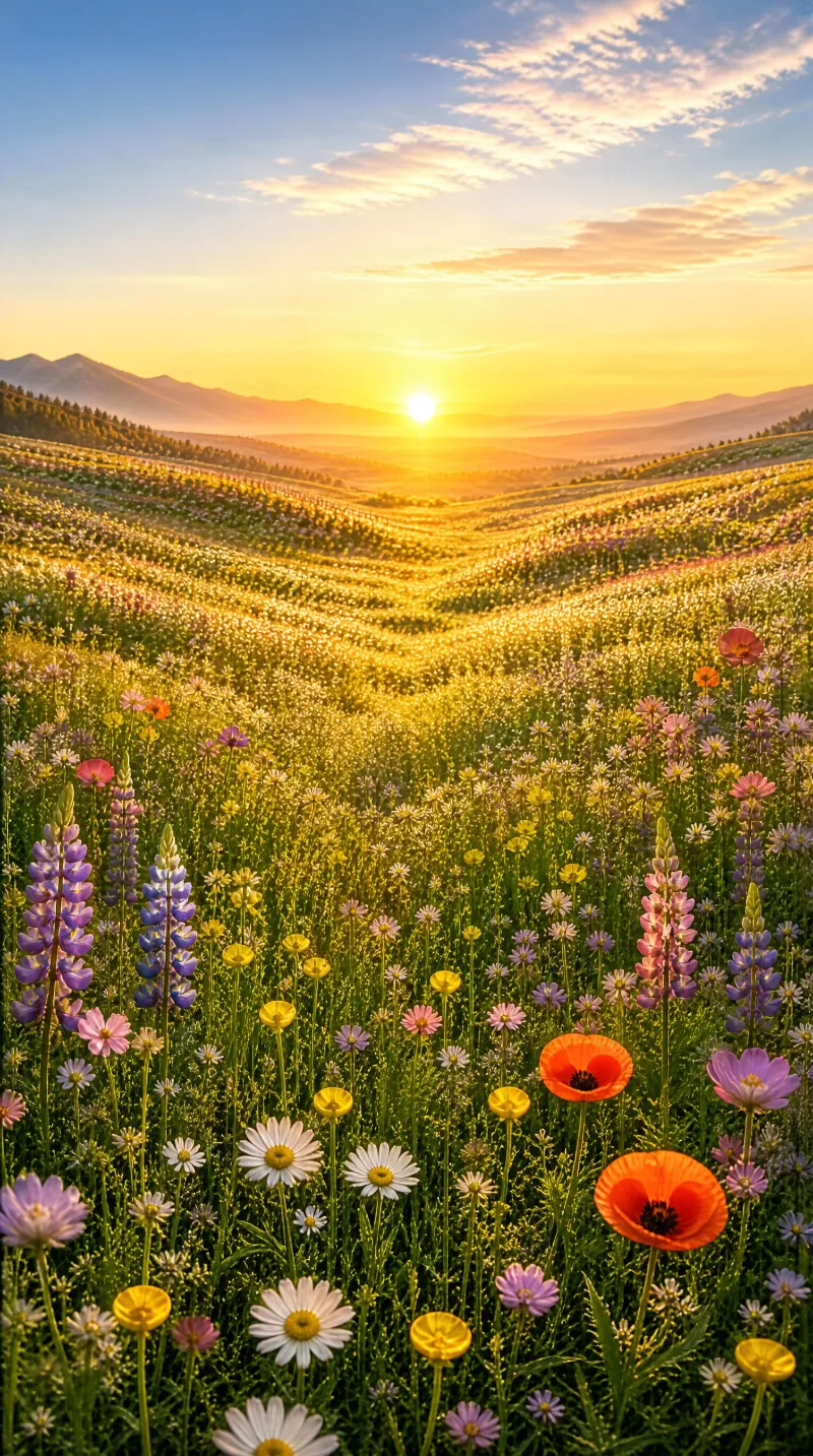 Wildflower Meadow at Golden Sunset
