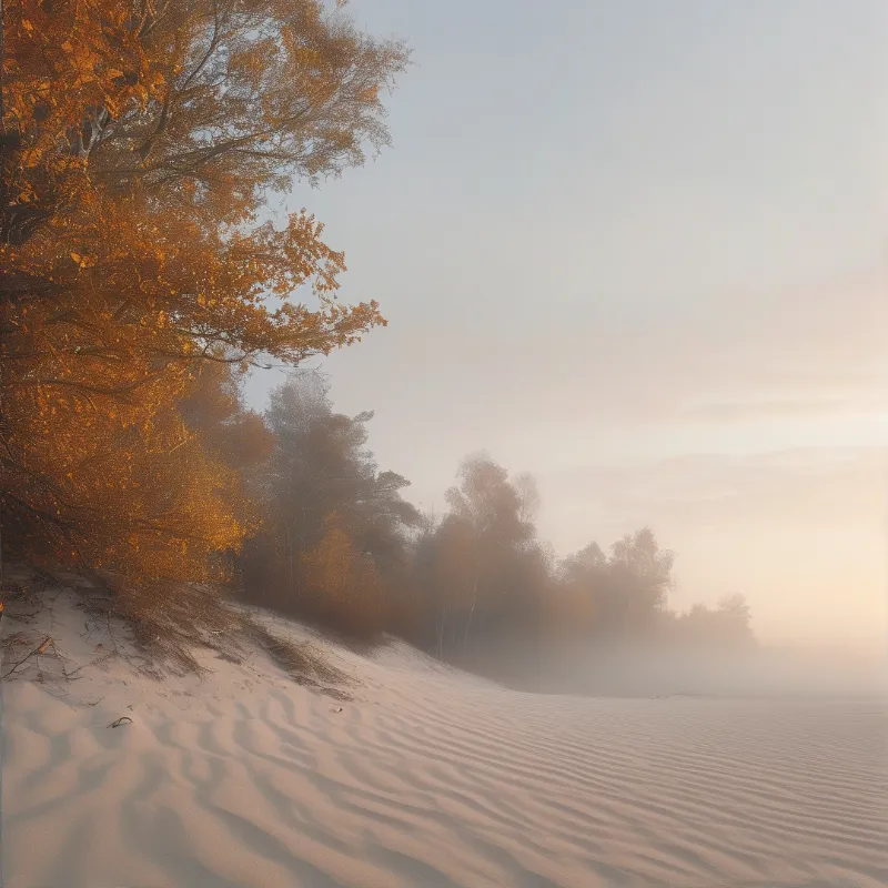 Snowy Slope with Golden Trees