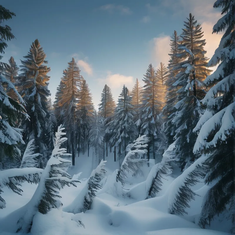 Peaceful Snowy Pine Forest