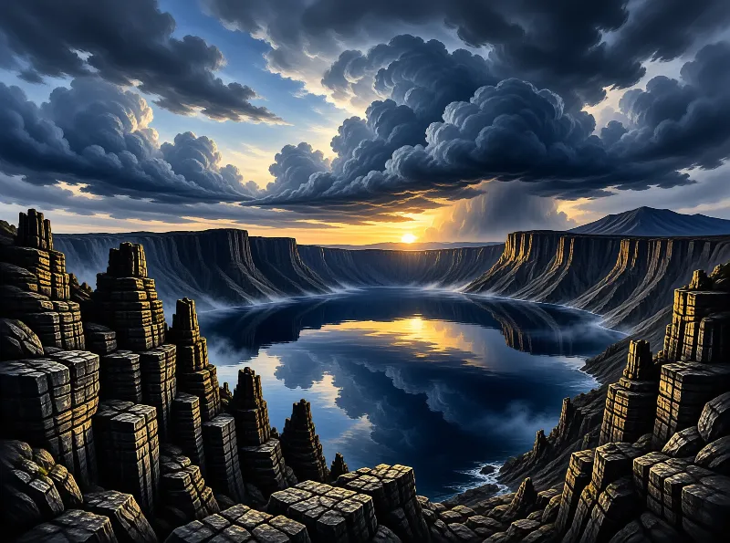 A solitary structure illuminated against a dark sky overlooking turbulent blue water near a rocky cliff.