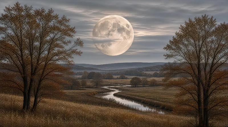 Full Moon Over Autumn Valley