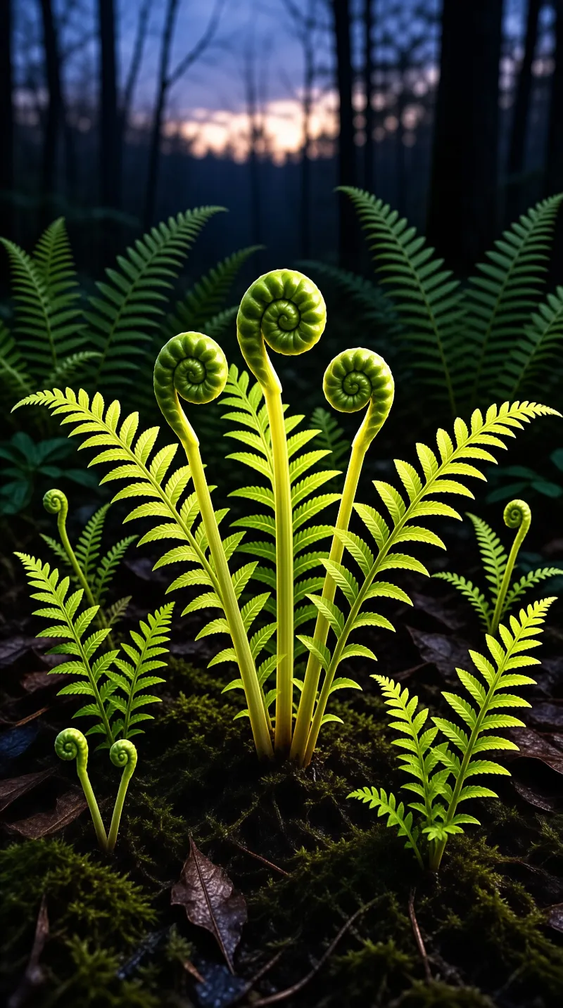 Young Ferns in Dark Forest