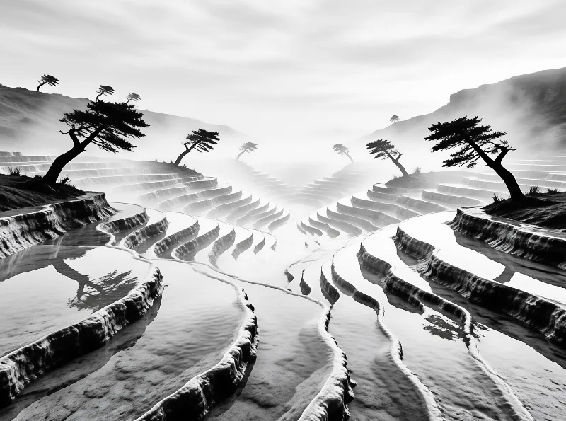Misty Terraced Landscape