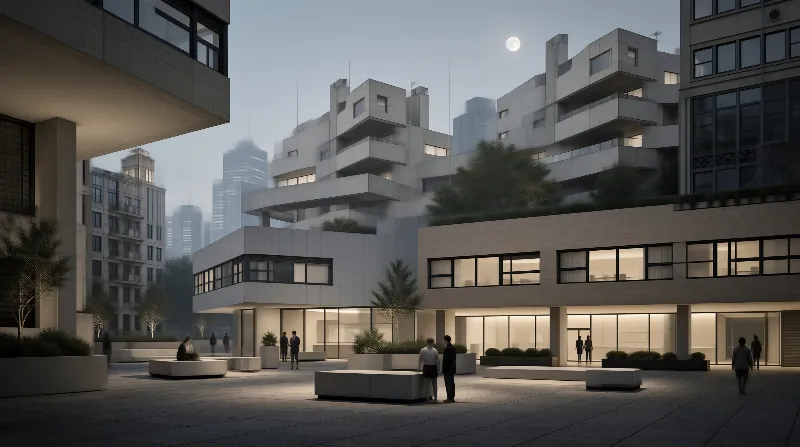 Modern Urban Plaza at Dusk