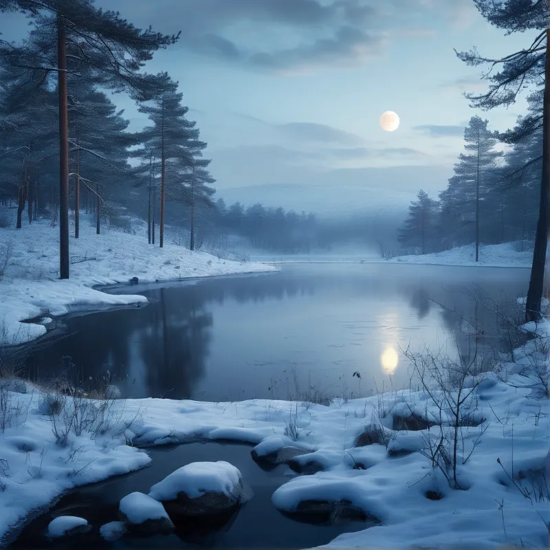 Moonlit Winter Lake