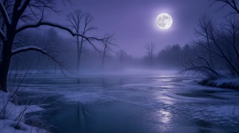 Moonlit Frozen River Night