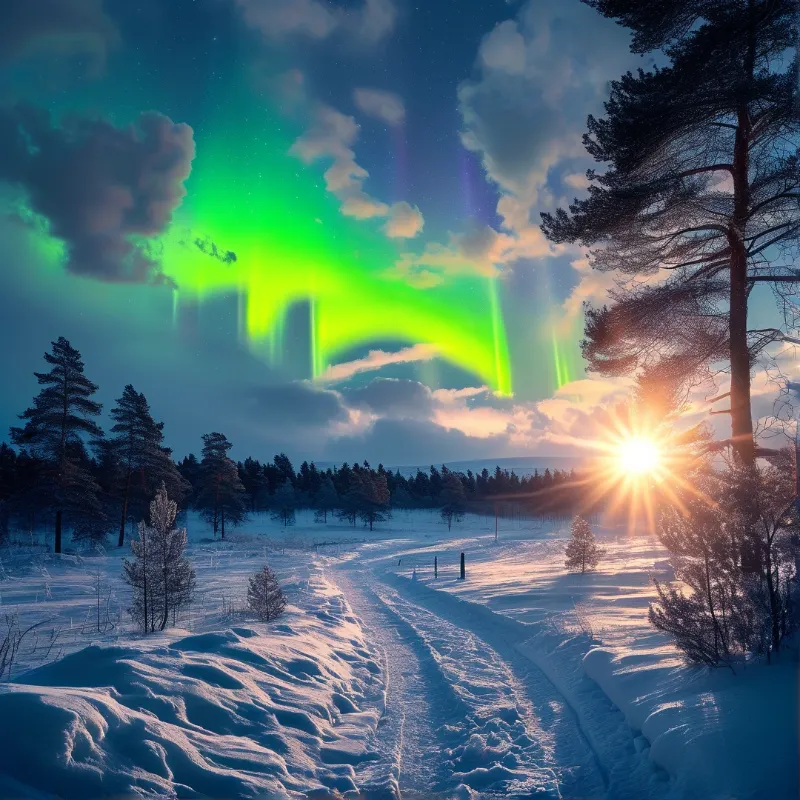 Winter Aurora and Sunburst