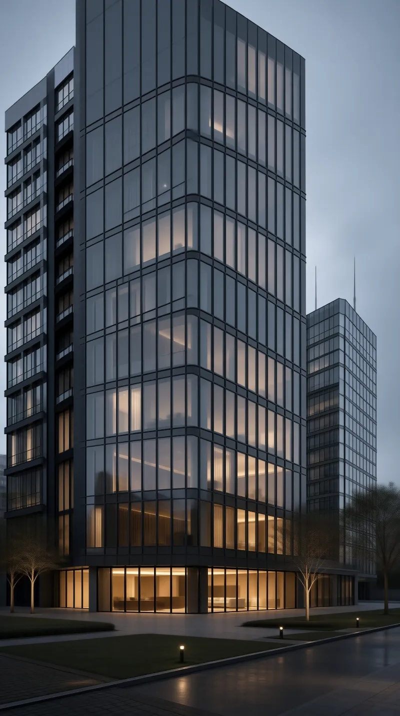 Modern Glass Tower at Night