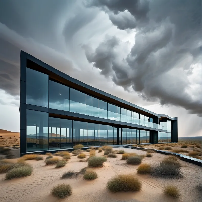 Modern Glass House in Desert