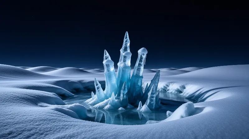 Ice Spires in Snowy Landscape
