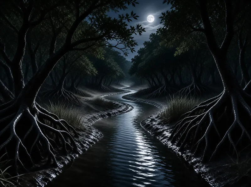 Moonlit River in Forest