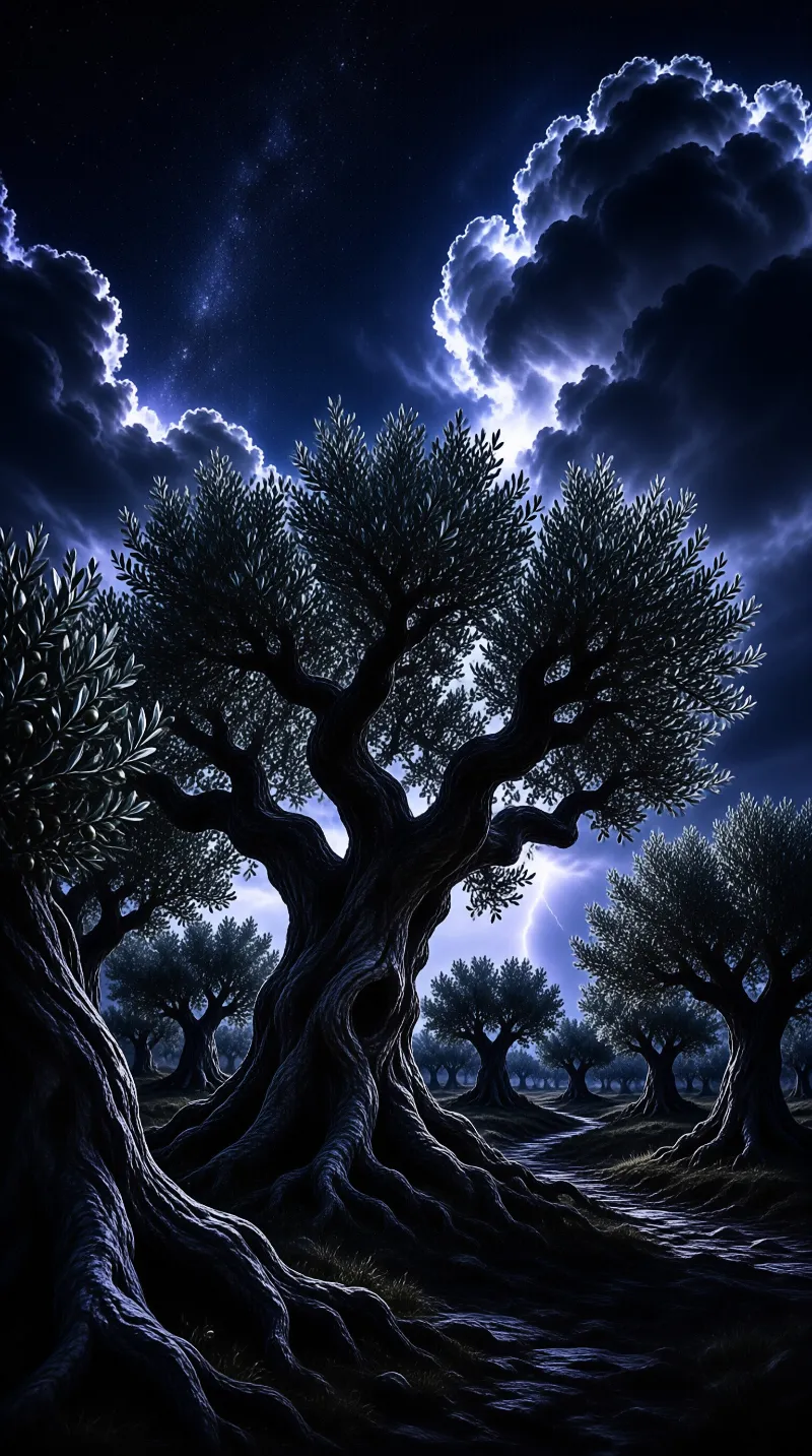 Ancient Tree in Stormy Night