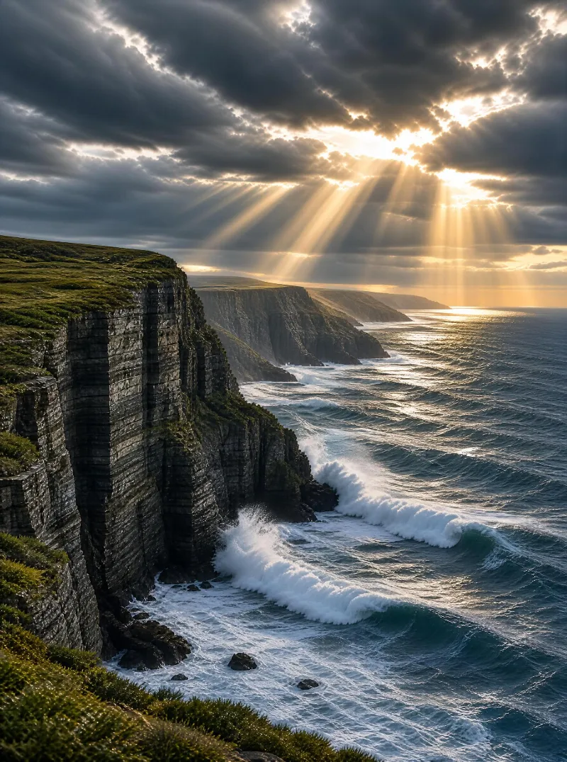 Coastal Cliffs with Sunbeams