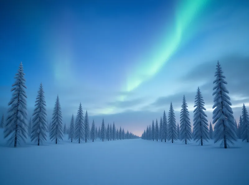 Winter Forest Under Aurora
