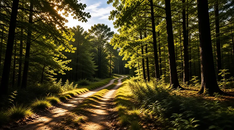 Sunlit Winding Forest Path