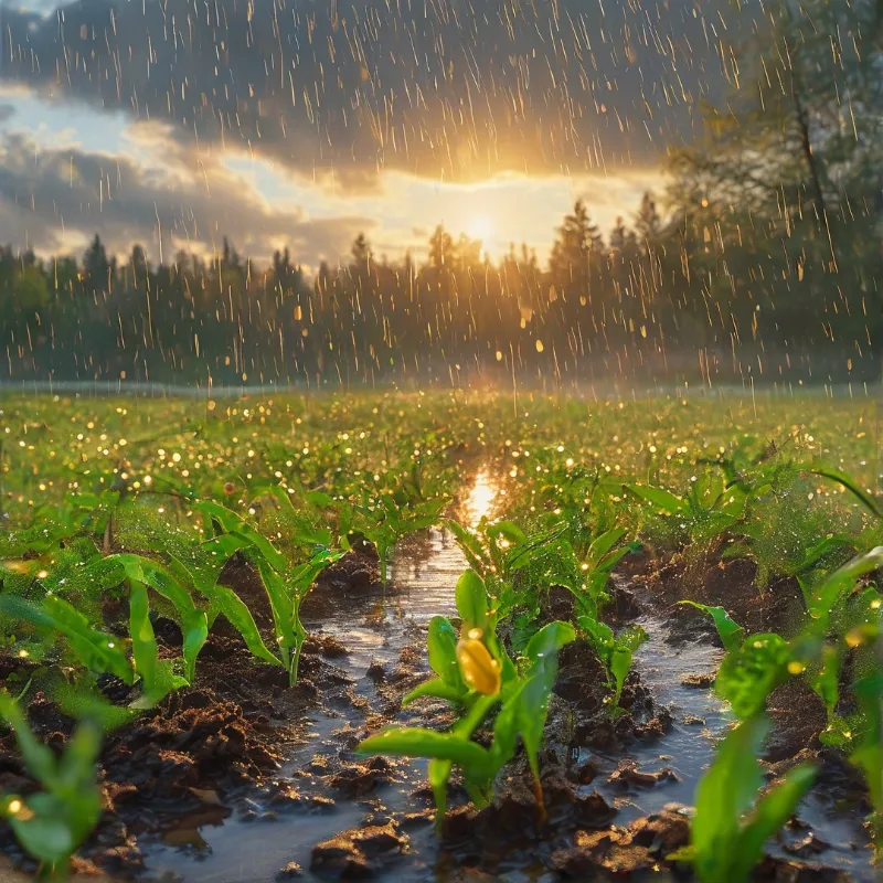 Golden Rain Over Green Field