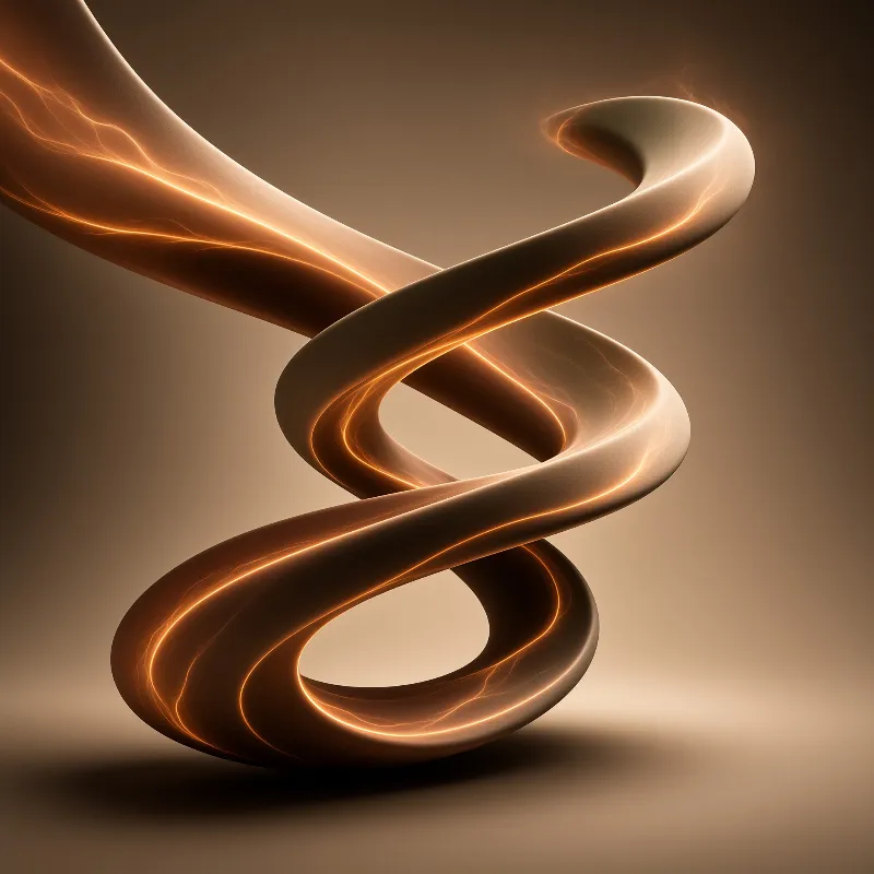 A glossy S-shaped tube floats in a brown space while internal orange electric arcs trace its smooth curved surface.