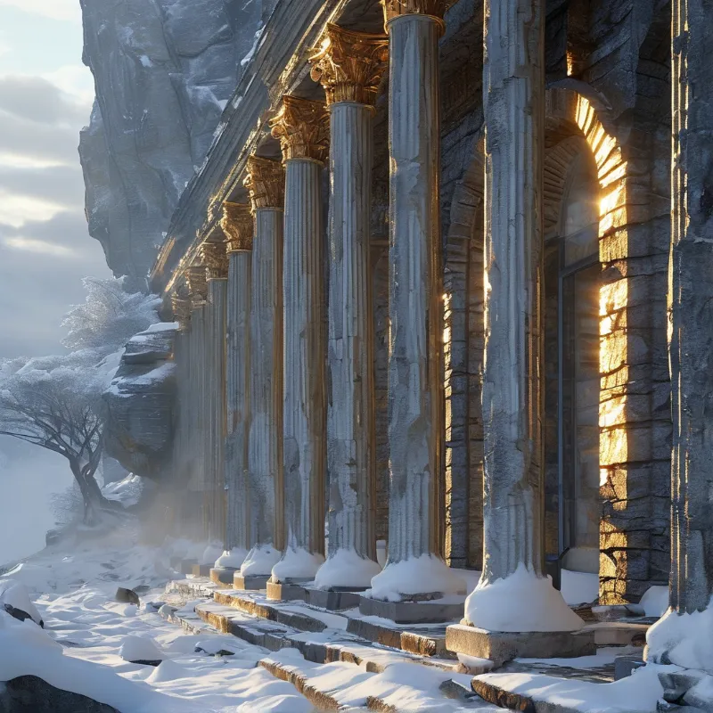 Snowy Ancient Columns