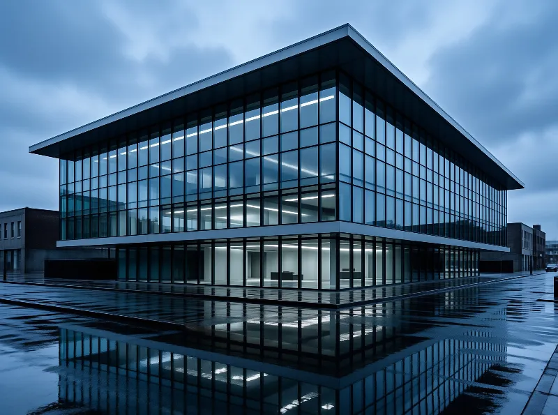 Modern Glass Building at Dusk