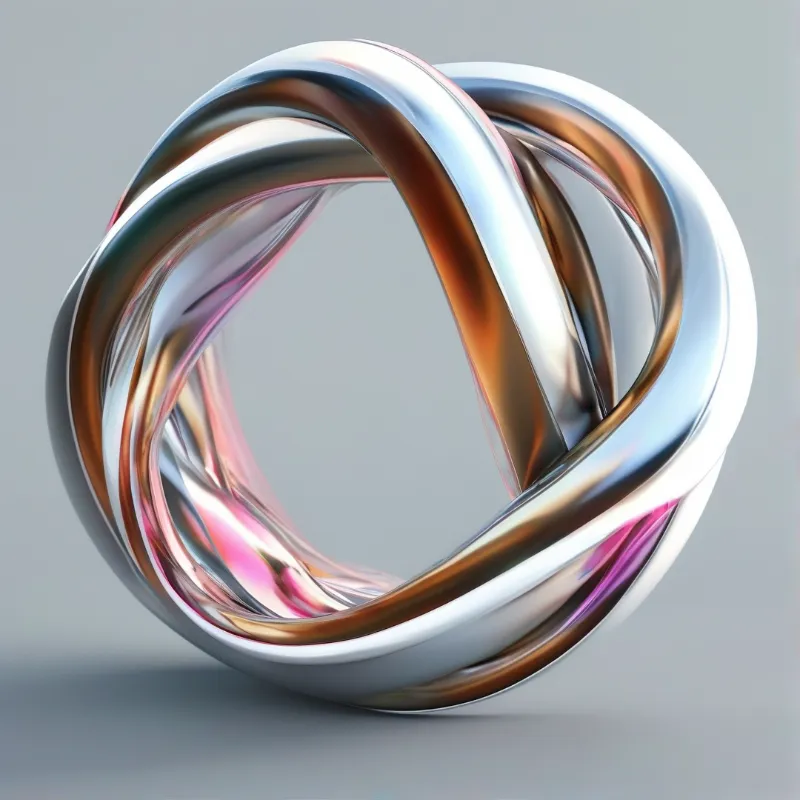 A metallic spiral ring with iridescent pink and orange highlights.