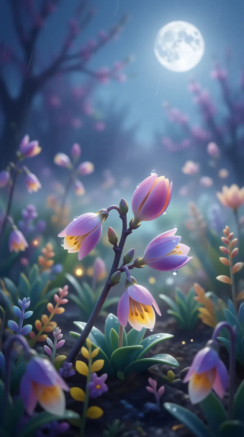 Moonlit Rain Flowers