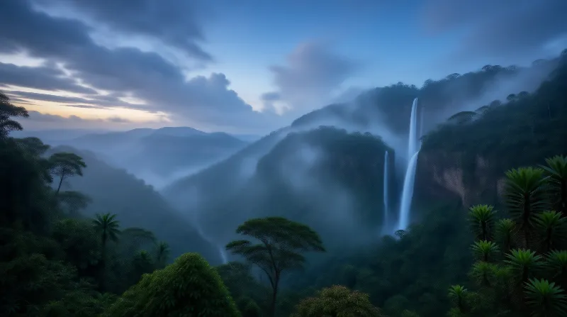 Misty Waterfall Landscape