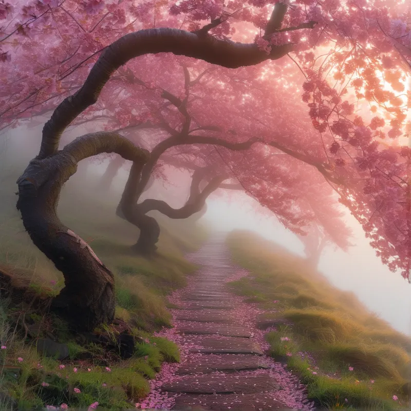 Misty Cherry Blossom Path