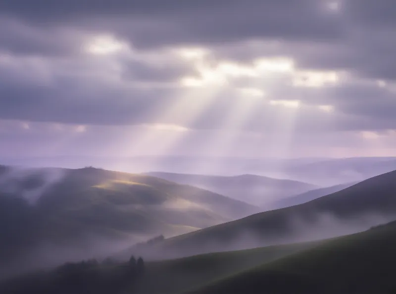 Sunbeams Over Misty Hills