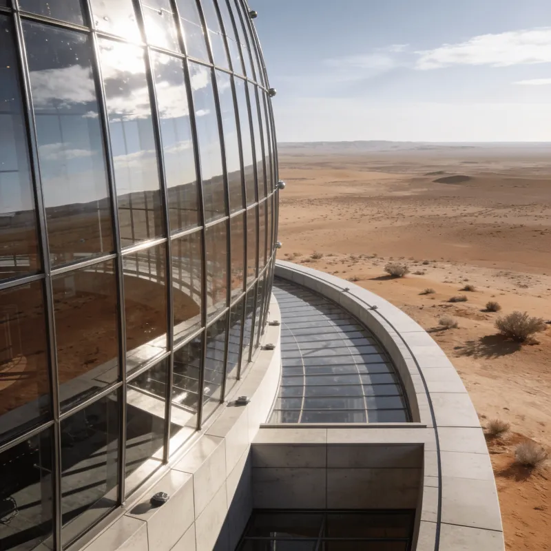 Observatory with Glass Curtain Wall — Desert Plain