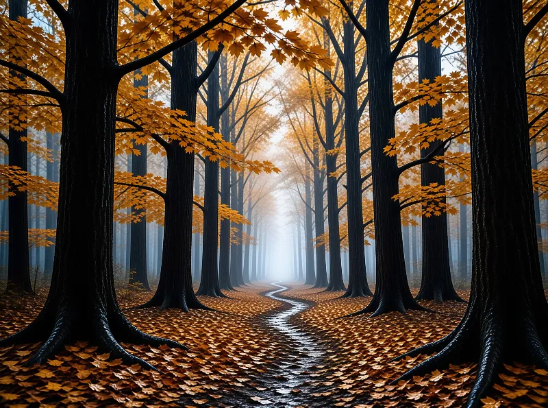 Misty Autumn Forest Path