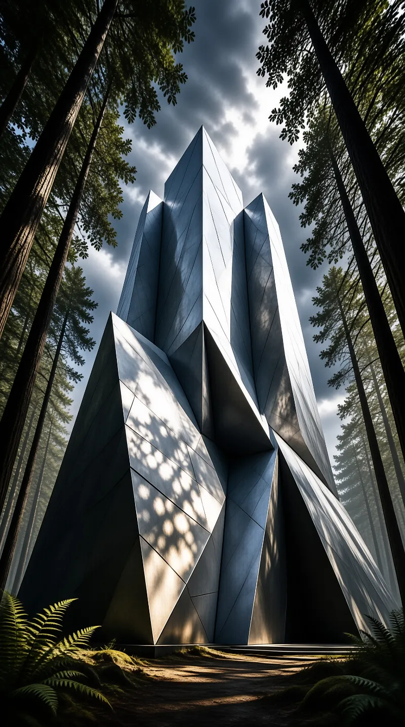 Futuristic Monolith in Forest