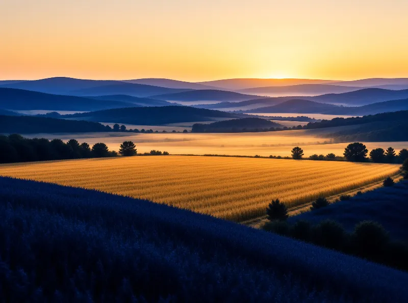 Golden Sunrise over Fields