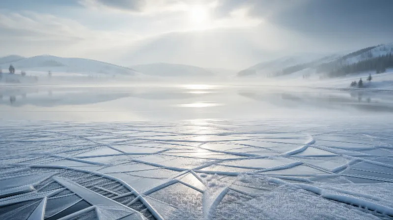 Frozen Misty Lake Sunrise