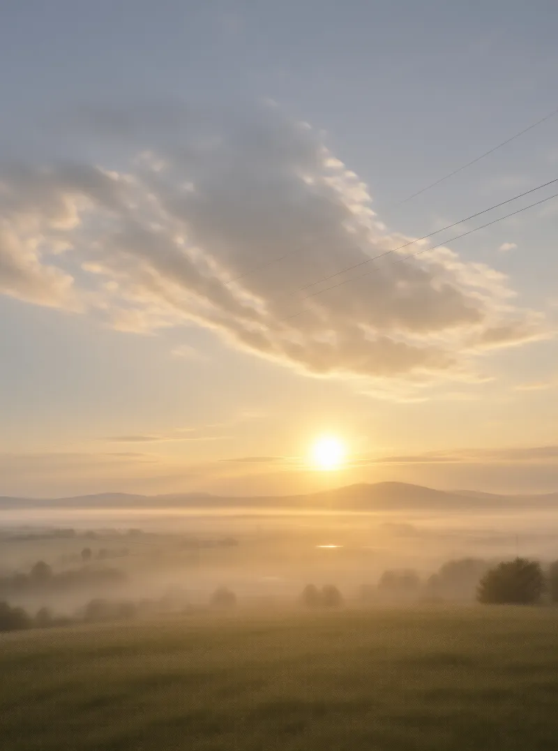 Misty Sunrise Over Hills