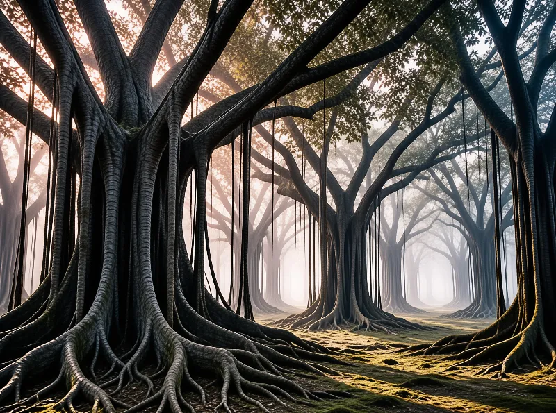 Ethereal Misty Banyan Forest