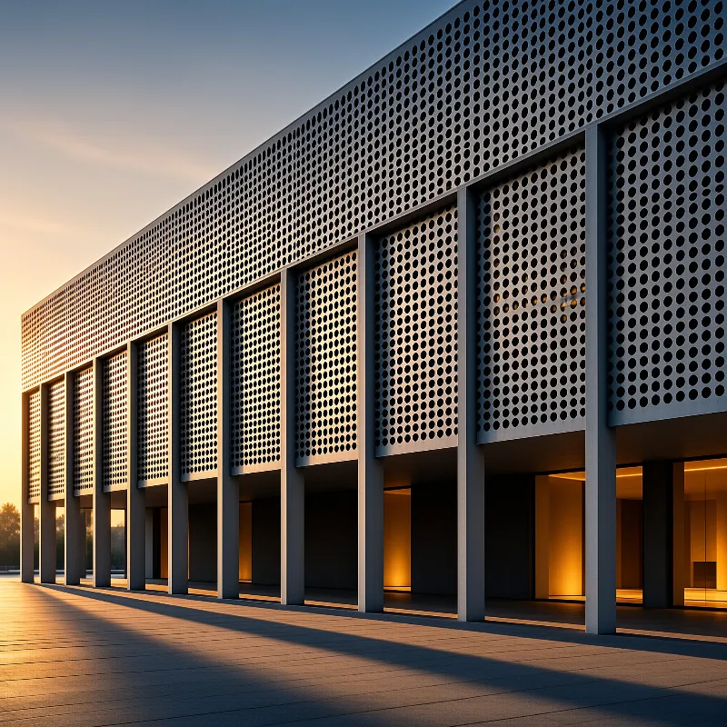 Perforated Facade at Sunset