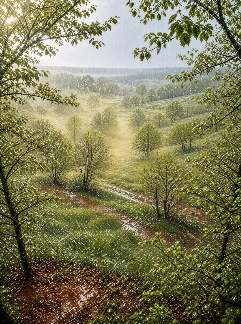 Rainy Countryside Landscape