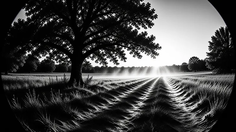 Misty Field with Tree