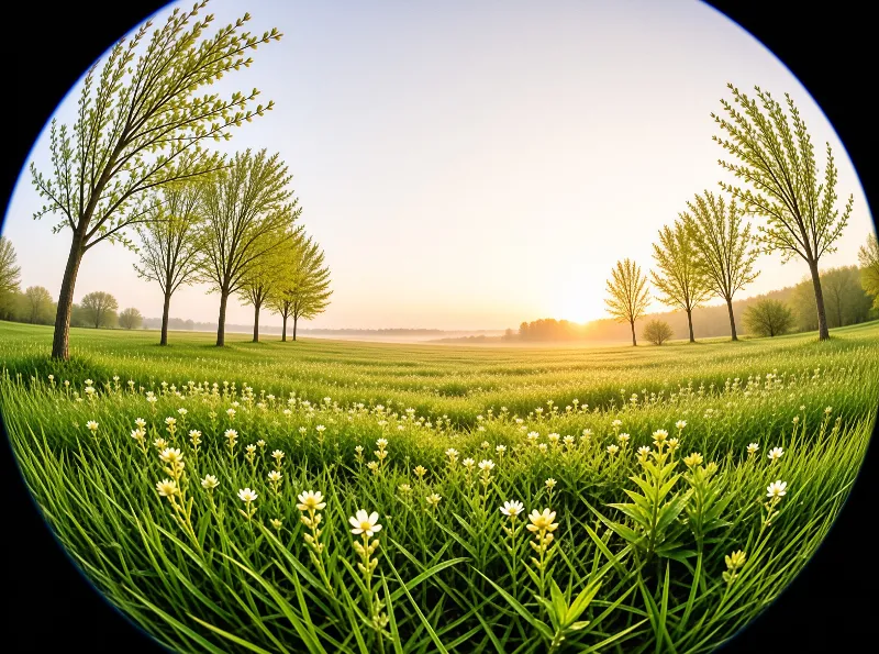 Misty Field at Sunrise