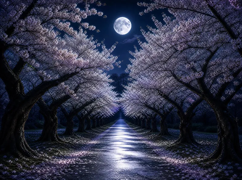 Moonlit Sakura Path