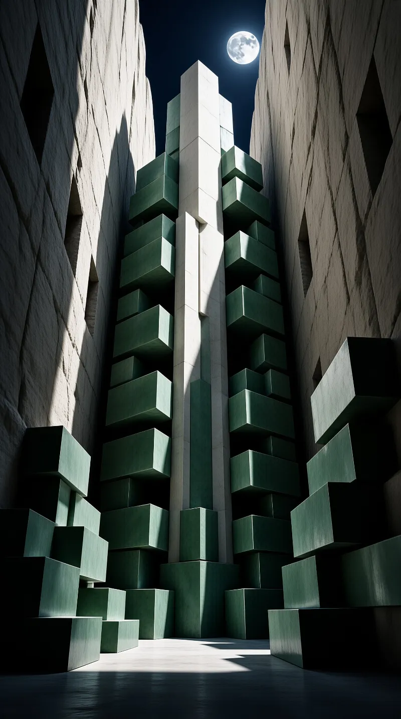 Moonlit Geometric Monument