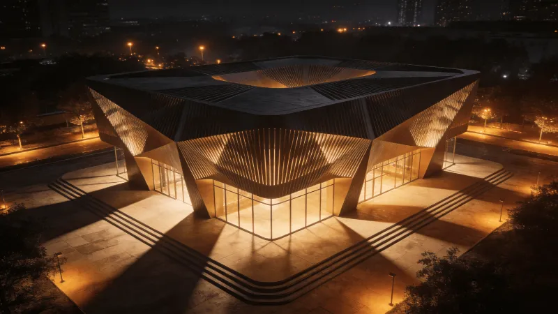 Pavilion with Parametric Facade — Night With Warm Lights