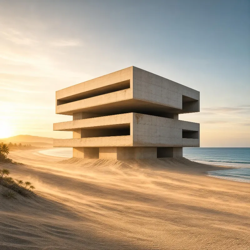 Modern Concrete Building on Beach