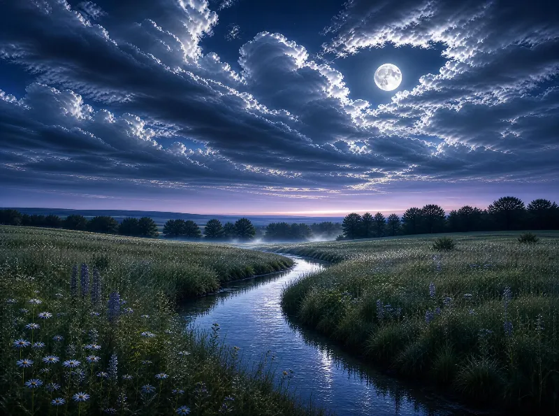 Moonlit River Landscape