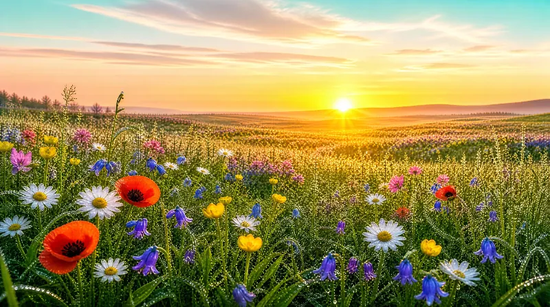 Sunrise Over Flower Field