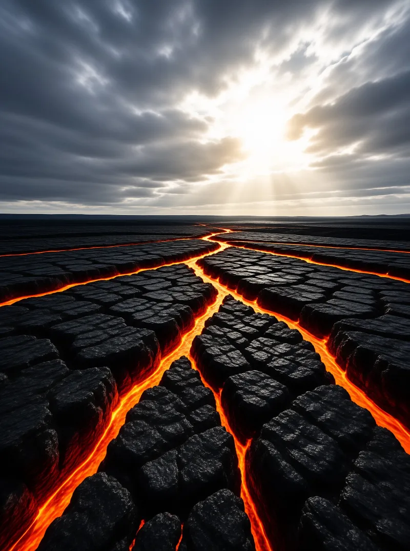 Lava Flow in Dark Landscape