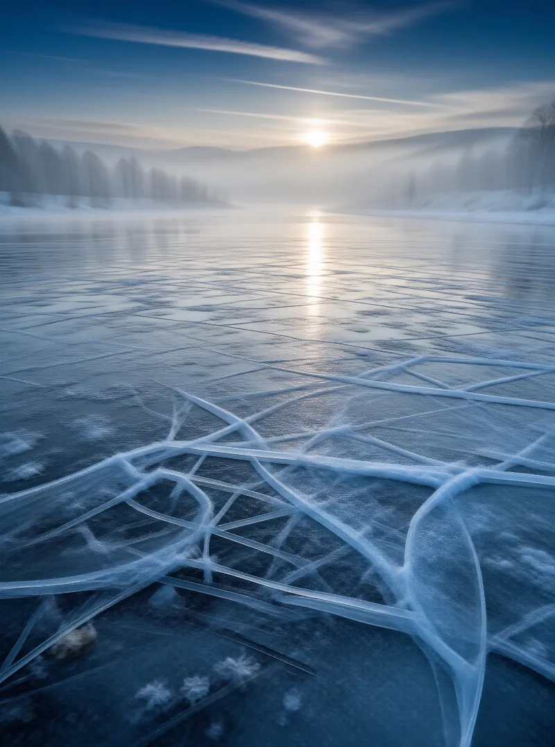 Frozen Lake at Sunrise
