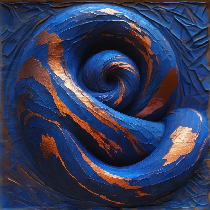Copper Cobalt Spiral — Textured Relief Study