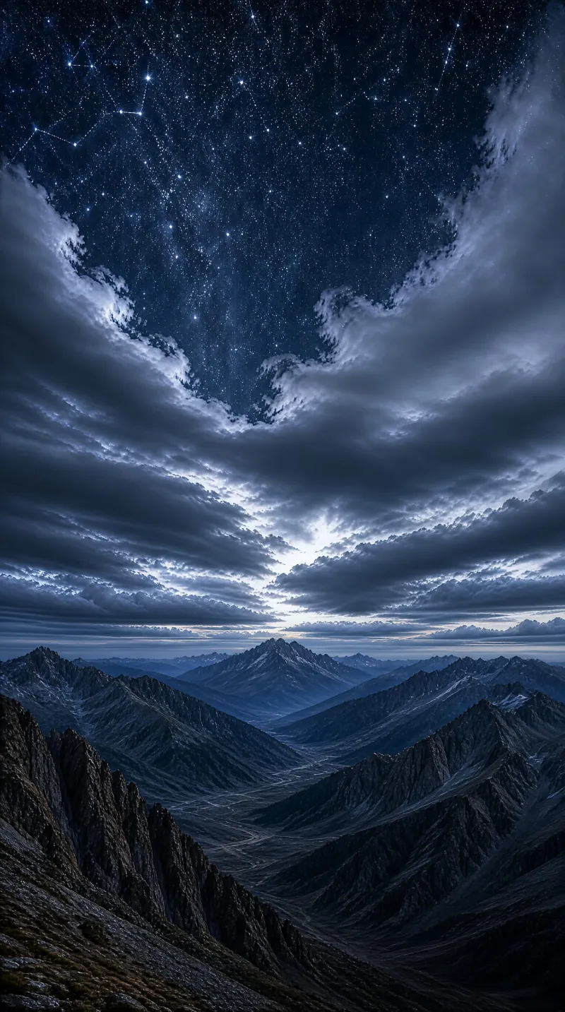 Night Mountain Landscape with Stars