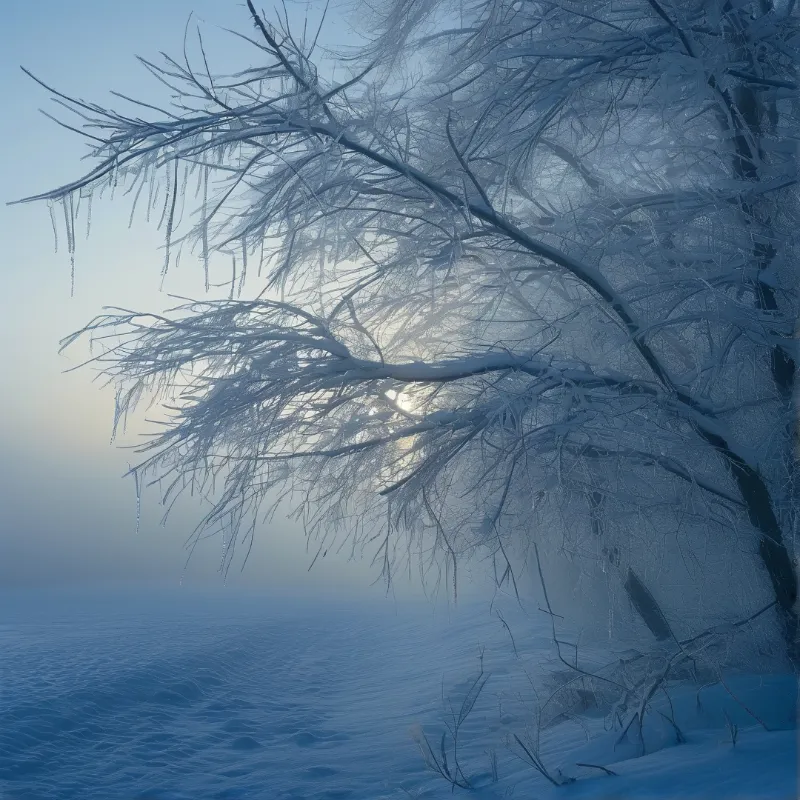 Frosted Tree in Winter Mist